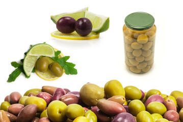 Tasty mix olives background.