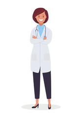 A female doctor with a stethoscope in a uniform. Vector illustration.