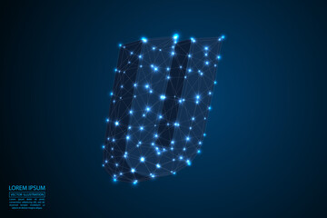 Abstract letters font is made up of triangles, lines, dots and connections. On a dark blue background, stars of the cosmic universe, meteorites, galaxies. Vector illustration eps 10.