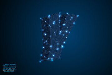Abstract letters font is made up of triangles, lines, dots and connections. On a dark blue background, stars of the cosmic universe, meteorites, galaxies. Vector illustration eps 10.