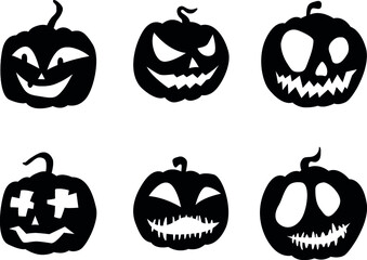 Scary and funny faces of Halloween pumpkin or ghost . Vector collection.