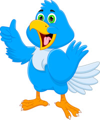 cartoon cute baby bird thumbs up on white background