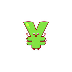 Cute funny Yen currency character. Vector hand drawn cartoon mascot character illustration icon. Isolated on white background. currency character concept