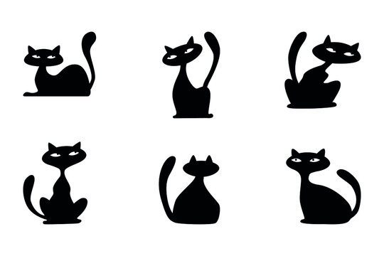 Cat vector silhouettes set Isolated on white background, cats in different poses