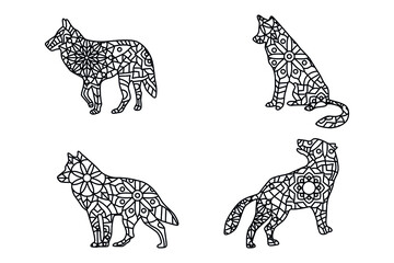 Dogs zentangle stylized, vector, illustration, freehand pencil, hand drawn, pattern. Zen art. Black and white illustration on white background.