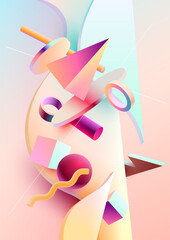 3D colorful geometric shapes.