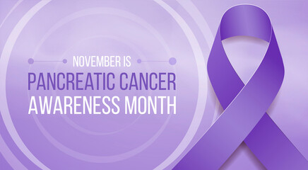 Pancreatic Cancer Awareness Month concept. Banner template with purple ribbon. Vector illustration.