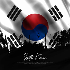 illustration of waving South Korea flag silk grunge background