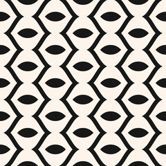 Geometric vector abstract seamless pattern with curved shapes, wavy lines, mesh, grid, lattice, weaving. Black and white background texture. Design is used as a design for wallpaper, carpet, cover