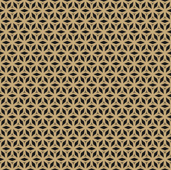 Luxury floral geo grid pattern. Minimalistic seamless illustration with black and gold diamond shapes. Abstract vector texture. Trendy ornament used for design wallpaper, covers, wrapping, print, web