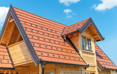 The roof of a timber frame house. Frame modular house.