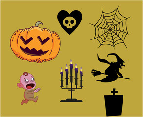 Objects Design Halloween Day 31 October Spider Tomb illustration Pumpkin Vector