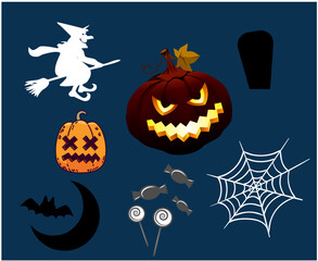 Objects Design Halloween Day 31 October Spider Tomb Event Dark illustration Pumpkin Vector