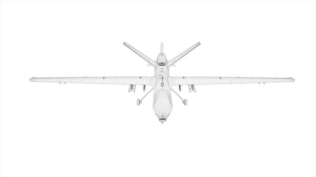 Aeroplane Black Wireframe on White Background 4k Footage