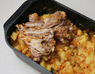 potatoes with meat baked in the oven