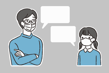 マスクで問題を話し合う父親と娘