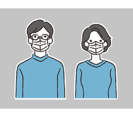 マスクをして並ぶ男性と女性