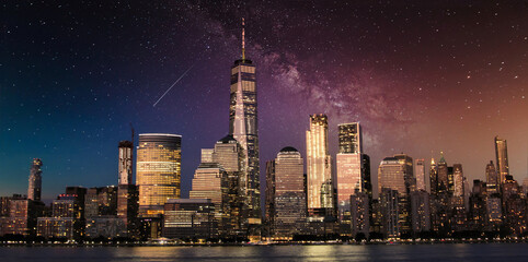 New York City Sky line at night under the stars
