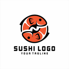 Vector sushi logo, Japanese sushi logo for concept design with fish salmon shape. Asian food