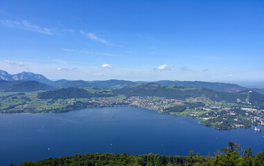 Fototapeta na wymiar Lake Traun Traunsee landscapes in Upper Austria