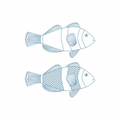 Clown fish vector outline illustration. Line icon design.