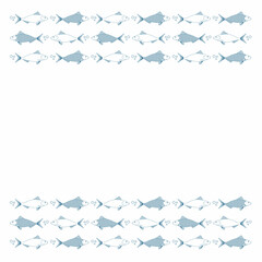 Doodle fish frame for menu design. Vector isolated illustration.