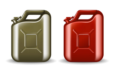 Green canister of engine oil or petroleum isolated on white. Container with fuel vector illustration in realistic style. Power and energy