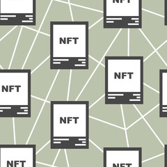 Concept of NFT Marketplace. Seamless Vector Graphic. Illustration of Blockchain Network of Various NFT Categories like Art, Domain Names,Trading Cards,Collectibles, Sports. 