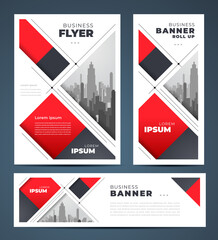 Abstract red color stripes theme Set flyer cover, banner, roll up banner