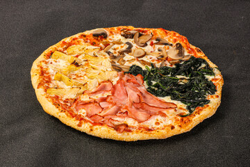 Pizza mix with sausages, mushrooms and pineapple