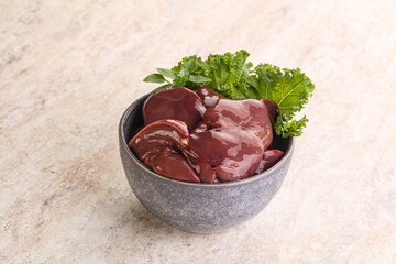 Raw chicken liver in the bowl