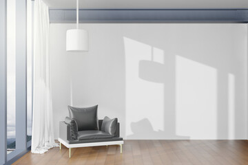Fototapeta na wymiar 3d rendering illustration empty wall mockup in modern interior background, living roomf or placing text or advertising design