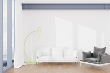 3d rendering illustration empty wall mockup in modern interior background, living roomf or placing text or advertising design