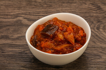 Eggplant saute with tomato and herbs