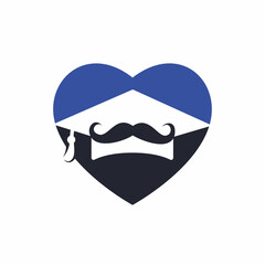 Strong education logo design template. Hat graduation with mustache and heart icon design.	
