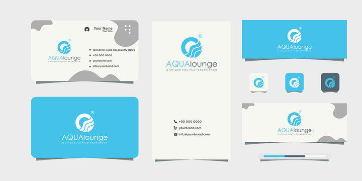 Blue Color Logo Logo Design Flowing Water Image Business Card Design