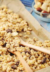 Homemade granola with nuts and chocolate