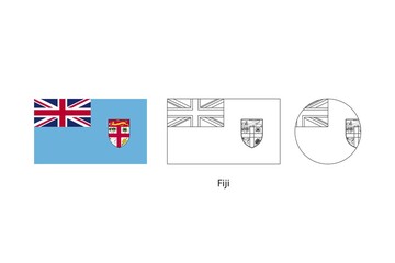 Fiji flag 3 versions, Vector illustration, Thin black line of rectangle and the circle on white background.