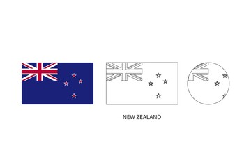 New Zealand flag 3 versions, Vector illustration, Thin black line of rectangle and the circle on white background.