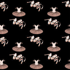vector seamless pattern with the image of a tutu and pointe shoes