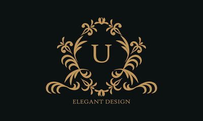 Design of an elegant company sign, monogram template with the letter U. Logo for cafe, bar, restaurant, invitation, wedding.