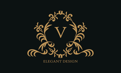 Design of an elegant company sign, monogram template with the letter V. Logo for cafe, bar, restaurant, invitation, wedding.