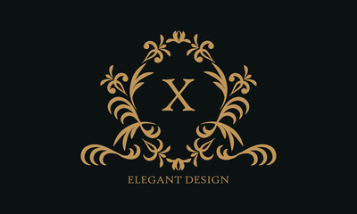 Design of an elegant company sign, monogram template with the letter X. Logo for cafe, bar, restaurant, invitation, wedding.