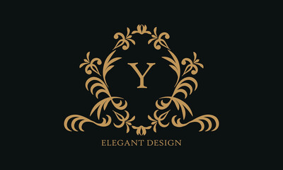 Design of an elegant company sign, monogram template with the letter Y. Logo for cafe, bar, restaurant, invitation, wedding.
