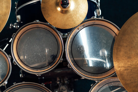 High and mid tom in a drum kit top view. Percussion musical instruments.