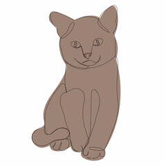 one continuous line drawing, sketch, brown kitten