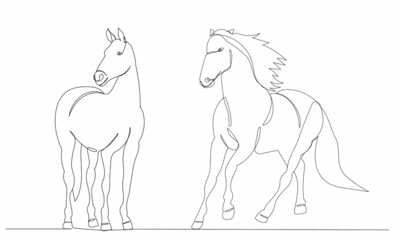 Fototapeta na wymiar one continuous line drawing, sketch, horse