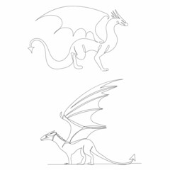 one continuous line drawing, sketch, dragons