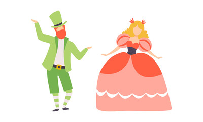 Man and Woman Character Wearing Carnival or Party Garment Vector Illustration Set
