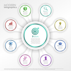 Fototapeta premium EPS10 Vector illustration. Business infographic process with realistic elements. Impact template design with icons and 9 steps.